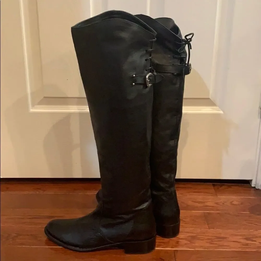 Eden Shoes black leather Over The Knee back buckle EU 37 Italy